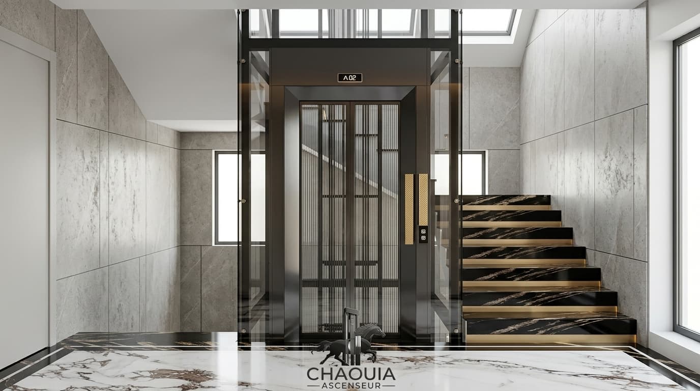 Ascenseur villa, escalier en marbre